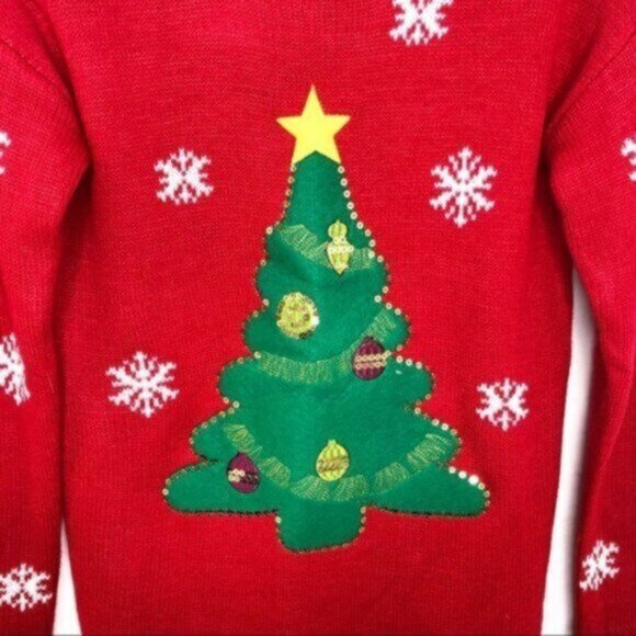 Holiday Time | Women's Red Ugly Christmas Tree Sweater Size Small - Picture 3 of 6